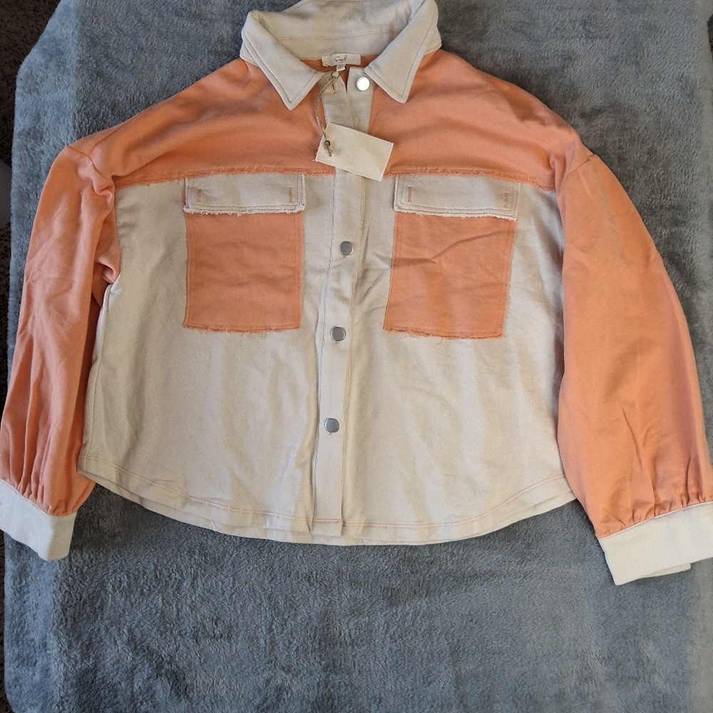 NWT Easel Long Sleeve Button Down Patchwork Boho Crop Shirt Size  Medium‎